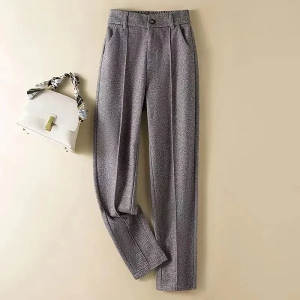 Pantaloni di lana da donna 2024 Autunno Inverno in pile Pantaloni stile harem dritti eleganti Versione coreana Pantaloni casual blazer caldi femminili 3