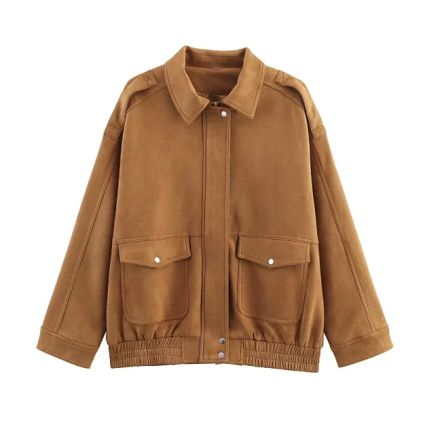 MUJER 2025 Giubbotti bomber da donna Capispalla Giacca in pelle scamosciata Donna Streetwear Vacanza Cappotti da donna Cerniera Novità in Cappotti e giacche 4