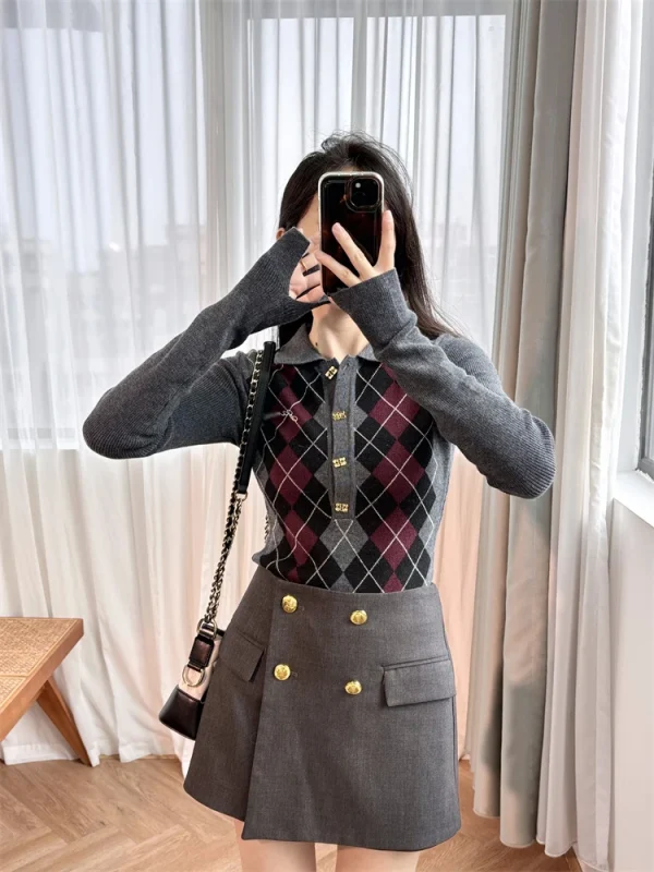 Top Donna y2k vestiti Lingge Modello Top Polo Style Pullover Maglione lavorato a maglia GA Tutta la lana 24autunno/inverno Nuovo articolo Linea in pile 1