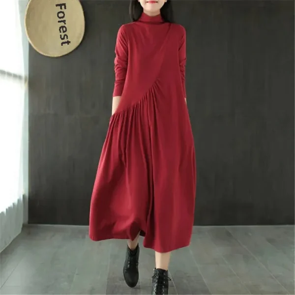 2021 Primavera da donna Artistico Vintage Vestibilità ampia Mezza polo/Collo tartaruga Abito dimagrante di media lunghezza Elegante gonna che riduce l'età 3