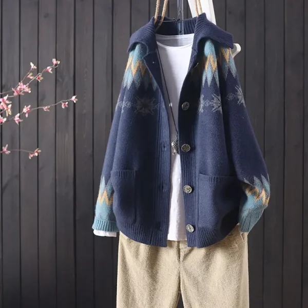 2023 cardigan lavorato a maglia a maniche lunghe con tasca jacquard con bottoni lavorati a maglia autunno e inverno femminile da donna cappotto maglione artistico per pendolari 3