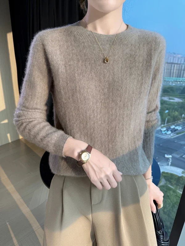 Autunno Inverno Maglione Pullover da donna 100% lana merino Maglione O-Collo Abbigliamento Jacquard Moda quotidiana All'interno Unisciti in maglia ritagliata 6