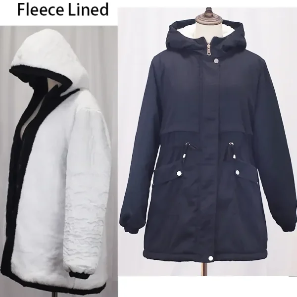 Cappotto Parka foderato in pile morbido ispessito da donna nuovo inverno 3XL di alta qualità Giacca leggera con cappuccio con tasche 3