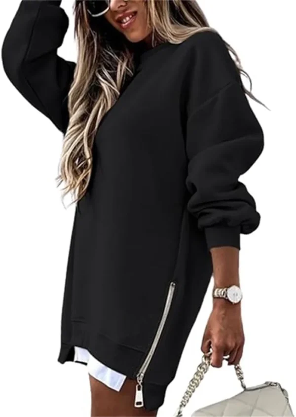 Felpa da donna primavera autunno moda splicing design con cerniera laterale girocollo maniche lunghe top irregolari di media lunghezza 1