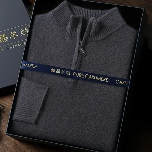 CHICUU Maglione da uomo in cashmere 100% con cerniera Pullover Collo a lupetto Manica lunga Maglieria basic in cashmere Autunno Inverno Abbigliamento Top 1