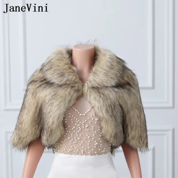 JaneVini Chale Fourrure Da Sposa Bolero Femme Giubbotti Avvolge Inverno Pelliccia Sintetica Abito Da Sposa Mantello Scialle Cappotto Delle Donne Coprispalle Mantello Corto 3