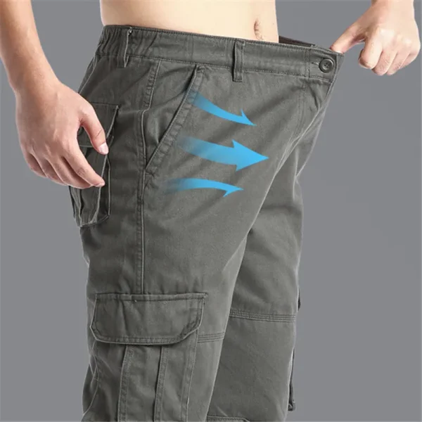 Salopette ampia con tasche grandi Pantaloni tattici da jogging per sport all'aria aperta da uomo Pantaloni da lavoro casual in puro cotone elastico in vita 6