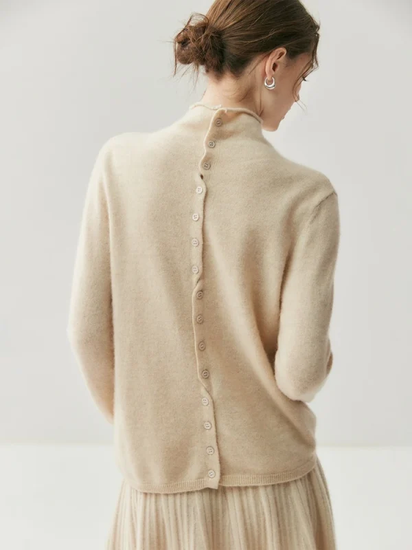 Pullover da donna Maglione basic in cashmere 100% davanti e dietro entrambi indossano collo finto lavorato a maglia Abbigliamento versatile Cardigan maglione autunno inverno 4