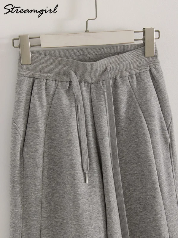 Pantaloni sportivi grigi a gamba dritta Pantaloni neri a gamba larga da donna Pantaloni larghi a vita alta autunnali Pantaloni sportivi da jogging bianchi per le donne 6