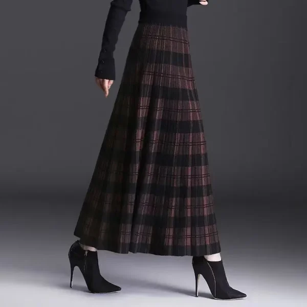 Gonne scozzesi da donna Gonne lavorate a maglia Gonne lunghe invernali Donna Moda 2025 Gonna nera calda Gonna lunga elegante di grandi dimensioni da donna 2