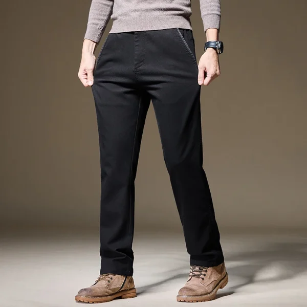 Abbigliamento di marca Autunno Inverno Tessuto Lyocell Pantaloni Casual Uomo Spessore Business Dritto Moda Tinta Unita Pantaloni Chinos Maschile 4