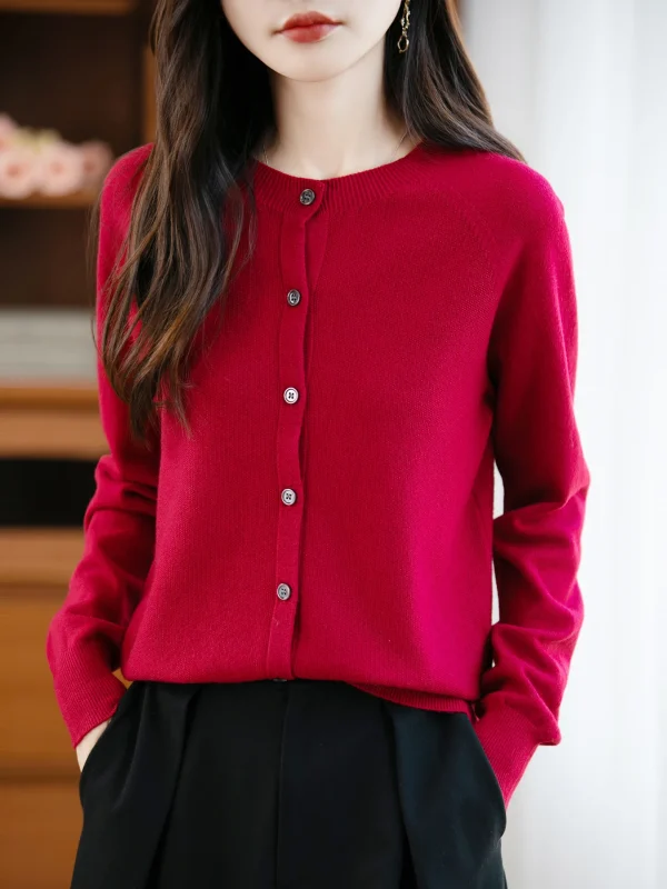 Maglione classico da donna in lana merino Cardigan lavorato a maglia basic femminile autunno inverno Top eleganti da donna in cashmere a maniche lunghe 5