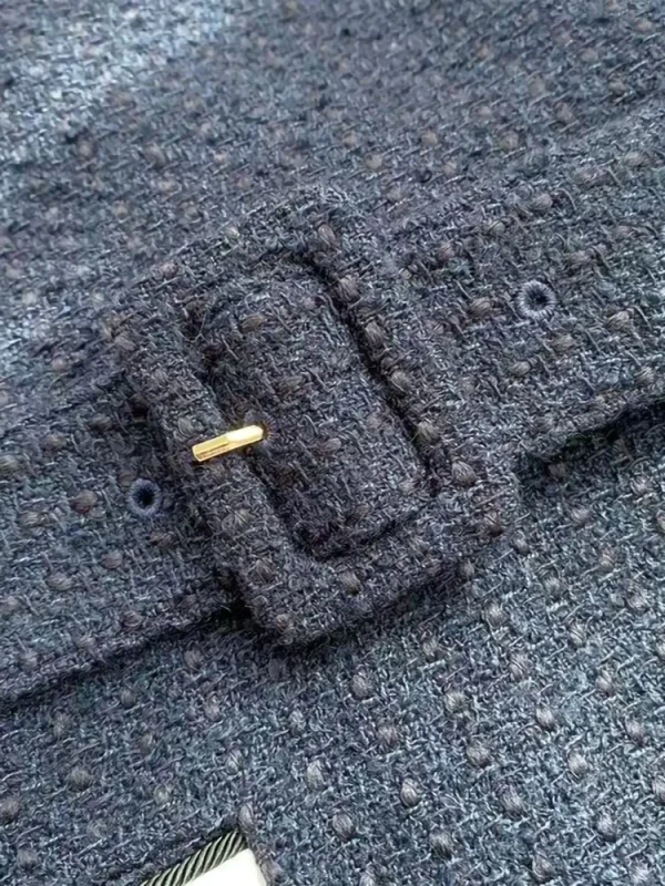 2025 Autunno New Fashion Blu Navy Tweed Abito a maniche corte Donna Temperamento Girocollo Pendolari Vita alta Abito corto da donna 6