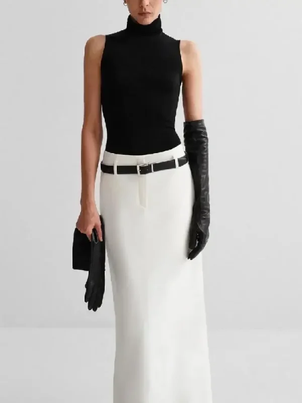 UOOZEE Gonne dritte con spacco sul retro tinta unita moda donna 2025 Gonna lunga elegante a vita alta di nuova moda per le signore dell'ufficio 5