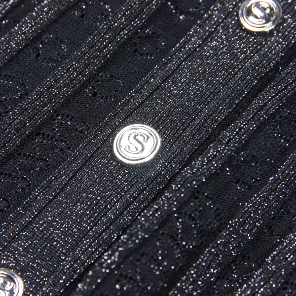 Abito da donna slim fit in pizzo con bottoni a fila singola, collo rotondo lavorato a maglia in seta brillante elastica alla moda di alta qualità 4