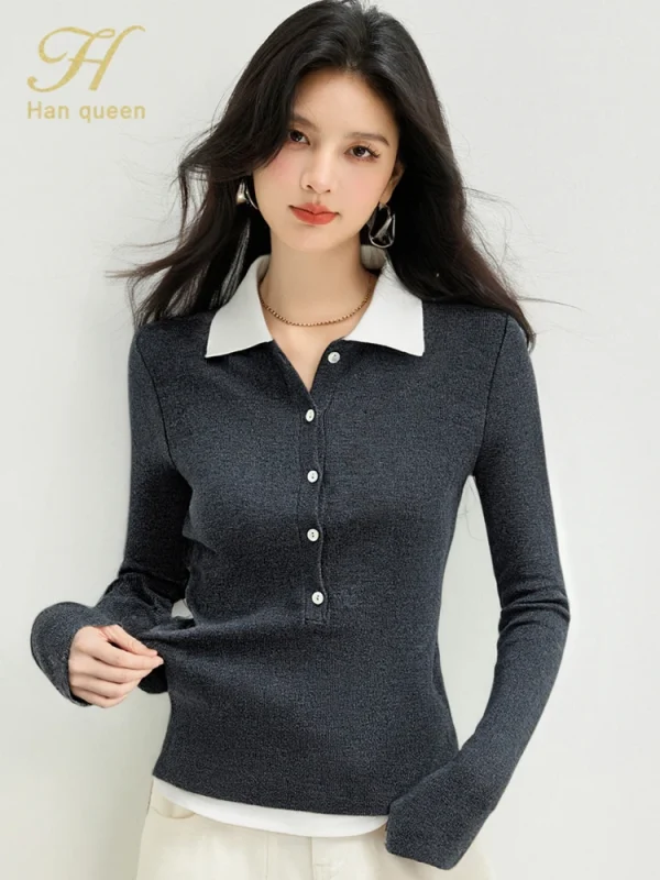 H Han Queen 2025 Abiti autunnali di base Pullover Maglione da donna semplice Elasticità elegante Top da donna casual coreano a maniche lunghe 2