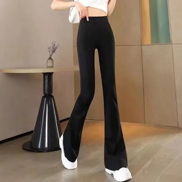 Pantaloni svasati a vita alta neri semplici alla moda primaverile da donna Abbigliamento da donna Pantaloni casual dal temperamento elegante tutto-fiammifero 2
