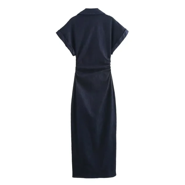 ETJ 2025 Primavera Nuova serie 1975 abito MIDI in denim con risvolto cerniera laterale moda abito elegante sottile in vita antirughe 6