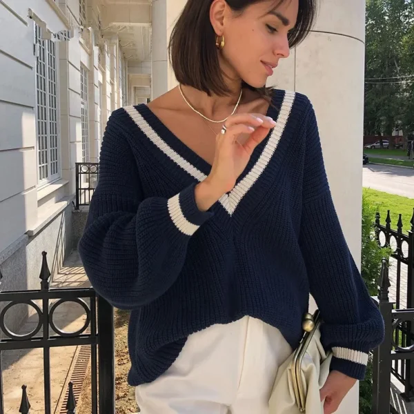 Autunno/inverno Casual Color Blocking che dimagrisce maglione da donna a maniche lunghe allentato 2