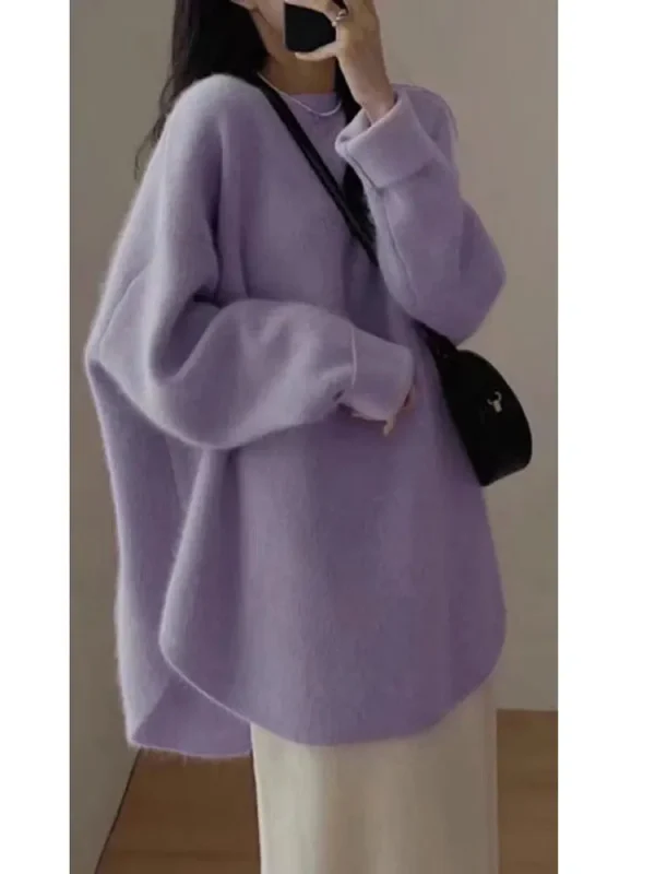 Maglione da donna in puro cashmere 100% girocollo di fascia alta autunno e inverno maglione a vento pigro spesso sciolto taglie forti 4