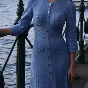 2025 Estate Nuovo Temperamento di Moda Abito Lavorato a Maglia da Donna Elegante Scava Fuori O-Collo monopetto Abito Lungo da Donna 1