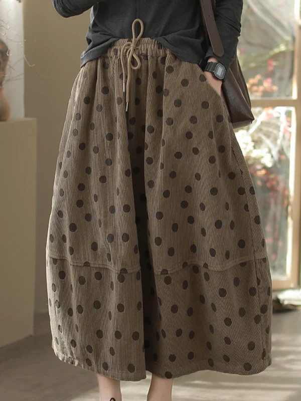 Amax luluE 2024 Delle Donne di Inverno di Lusso Dot Vestiti di Modo Allentato di Velluto A Coste Delle Signore Elegante Gonna Per Il Tempo Libero Classico Elastico Streetwear 3