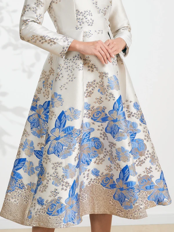 DEVCHATA donna elegante lungo maxi abiti jacquard fiore festa abito da ballo moda nuovo arrivo abito da sera 6