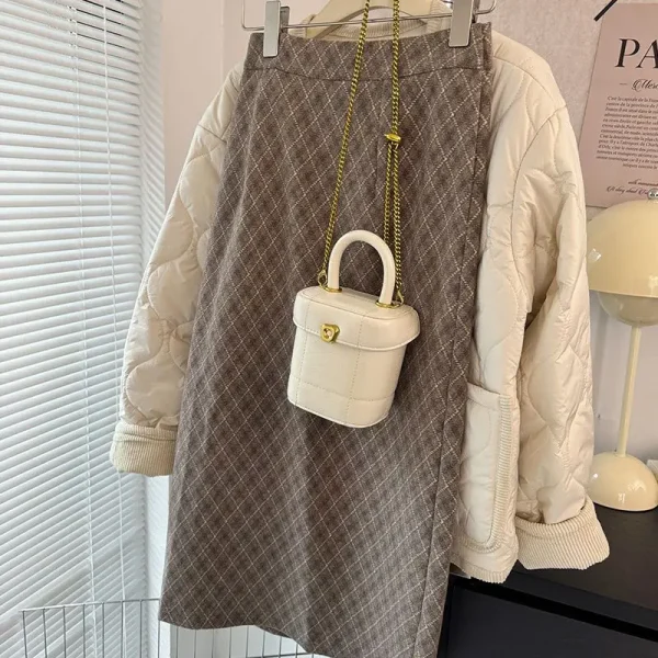 Maillard Gonna di lana dritta con spacco a vita alta di media lunghezza scozzese con diamanti retrò ispessiti autunno e inverno 6