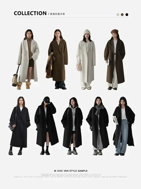 CHIC VEN Cappotti di lana lunghi double face da donna Cappotto femminile allentato retrò doppio petto Frangivento da donna Autunno Inverno 2025 3