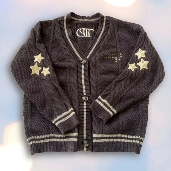 Cardigan invernale in cotone con vestibilità ampia ricamato a stella calda da donna maglione cardigan lavorato a maglia kaki moda autunno donna Y2k 1