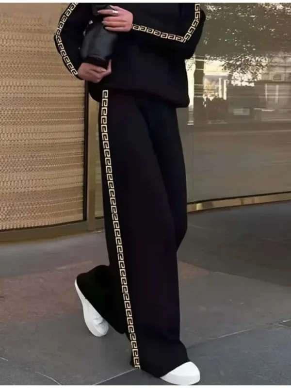Missuoo 2025 Set di pantaloni casual primaverili per donna Felpa ampia con vestibilità ampia a righe laterali Camicia con colletto alla coreana Top e pantaloni a vita alta 3