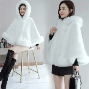 Moda invernale Lady Scialle in pelliccia sintetica Mantello con cappuccio Mantello da sposa Cappotto da sposa Capispalla caldo Accessori da sposa 1