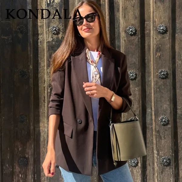KONDALA 2025 Autunno Inverno Marrone Office Lady Blazer Moda Formale Elegante Couverture Colletto Donna Chic Solid Blazer 4