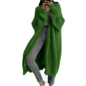 Cappotto maglione cardigan lavorato a maglia lungo allentato da donna Autunno Inverno Maglieria lunga a maniche lunghe Giacca maglione moda di strada femminile 1
