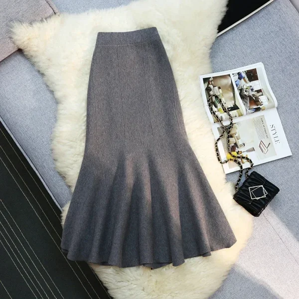 Seoulish 2024 nuovo autunno inverno a vita alta gonne a maglia da donna alla moda tinta unita coreano ufficio signora gonne Casual 5