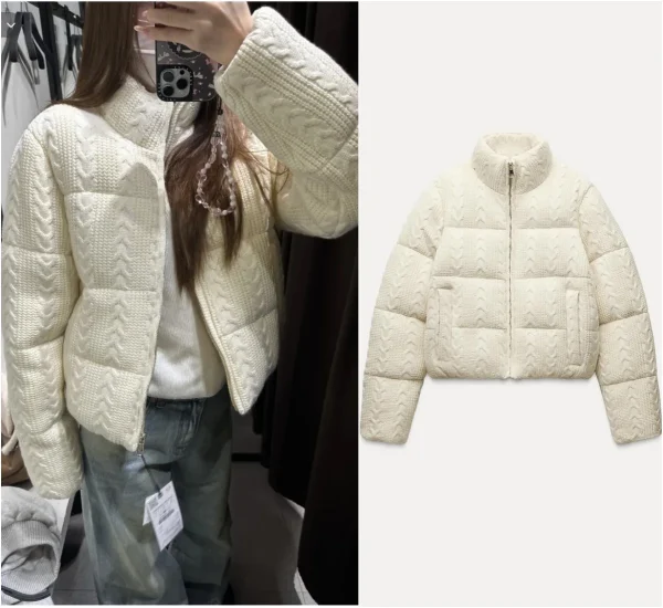 ETJ 2025 Inverno nuove donne fresche ed eleganti dolcevita bianco lavorato a maglia giacca di cotone spesso giacca di pane caldo 6318229 1
