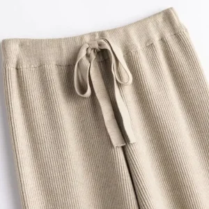 Pantaloni in pura lana a vita alta autunno inverno Pantaloni a gamba larga in cashmere Pantaloni casual larghi in maglia lunga solida delle nuove donne CQ100 1