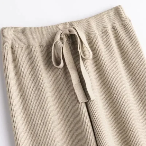 Pantaloni in pura lana a vita alta autunno inverno Pantaloni a gamba larga in cashmere Pantaloni casual larghi in maglia lunga solida delle nuove donne CQ100 1
