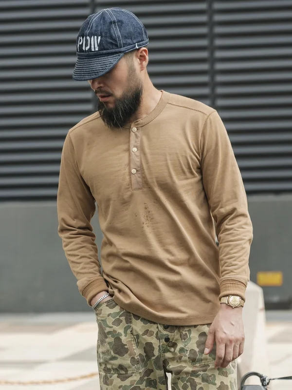 Bronson 350g Heavyweight L/S Henley Shirt T-shirt vintage con base semplice da uomo 5