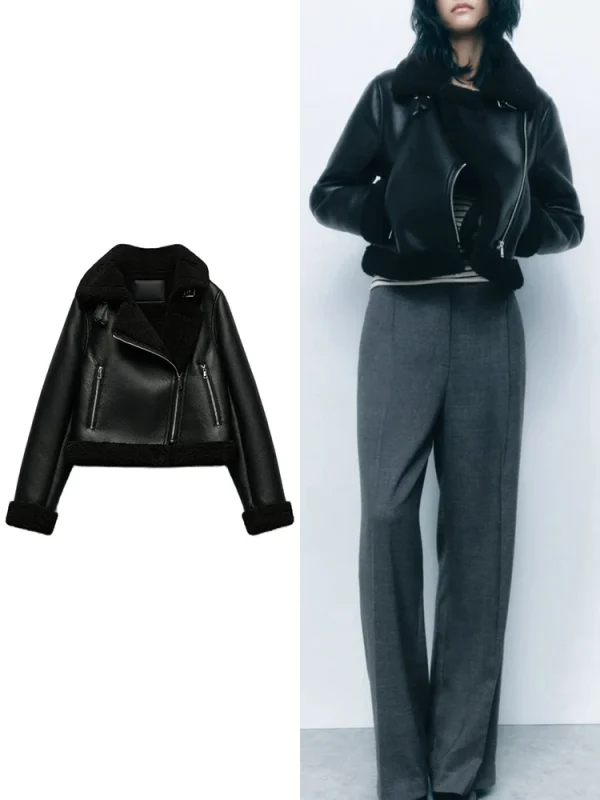 Donna Inverno Nuova Moda Giacca Casual Cappotto Addensato Caldo Sciolto Pelliccia Cappotto Flip Lapel Manica Lunga Zip Retro Giacca Corta 1