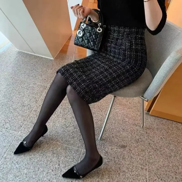 Mezza gonna scozzese di lana Piccolo stile profumato Nuova collezione autunno e inverno Gonna snellente e avvolgente stile medio-lungo 5