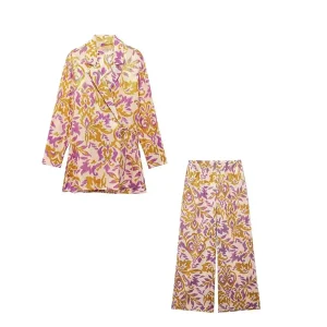 KONDALA 2025 Donna Office Lady Filo Tessuto Stampa Abiti Lace-up Blazer dritti + Pantaloni lunghi in vita elastica Set moda donna 1