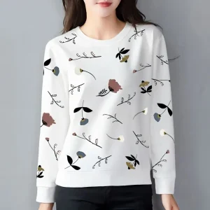 Donna primavera autunno girocollo Pullover lanterna manica lunga geometrica pianta e fiori stampa t-shirt Casual Office Lady top 1