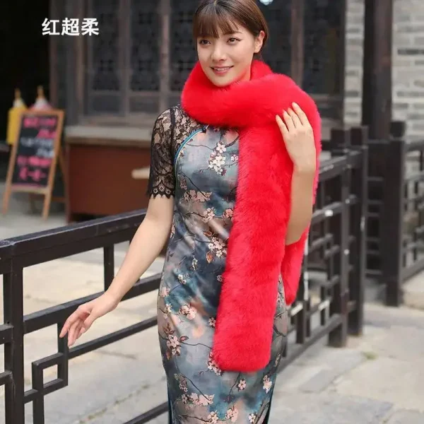 Sciarpa in pelliccia sintetica da 180 cm Colletto peloso invernale Morbido lungo scialle in peluche Scaldacollo Moda donna Sciarpe soffici Decorazione di abbigliamento 4