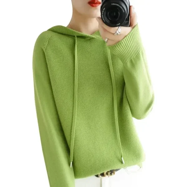 Maglione con cappuccio Donna Autunno Inverno Manica lunga Camicia con fondo caldo Solido Pullover casual Top in maglia Maglione moda coreana 2025 6