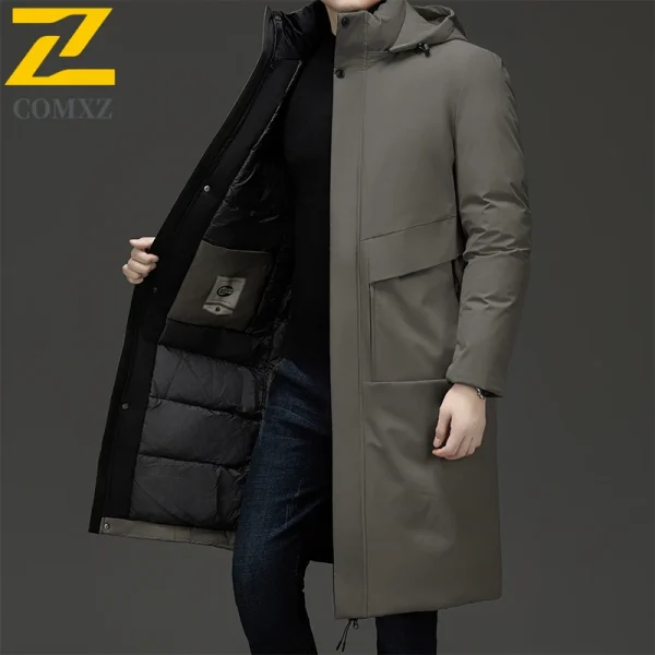 2025 Giacche invernali estese Giacca da uomo imbottita in cotone caldo spesso di marca di fascia alta Moda Casual Berretto staccabile Parka a prova di freddo 5