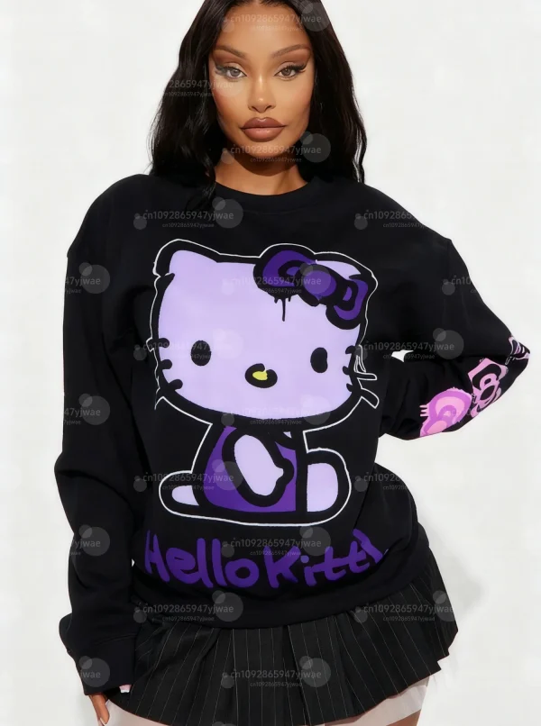 2025 Donna Autumm COLORFUL HELLO KITTY Stampa Felpa girocollo con zucca Felpa con cappuccio da donna Femmina Ragazza Top Abbigliamento donna 2