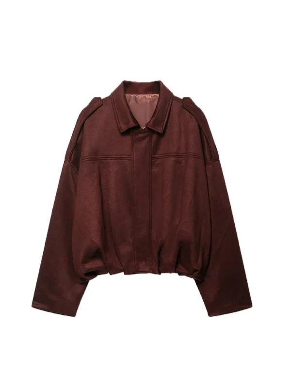 Giacca bomber oversize da donna in finta pelle scamosciata a maniche lunghe, capispalla chic e larghi, top alla moda femminile per la primavera, l'autunno, l'inverno 6
