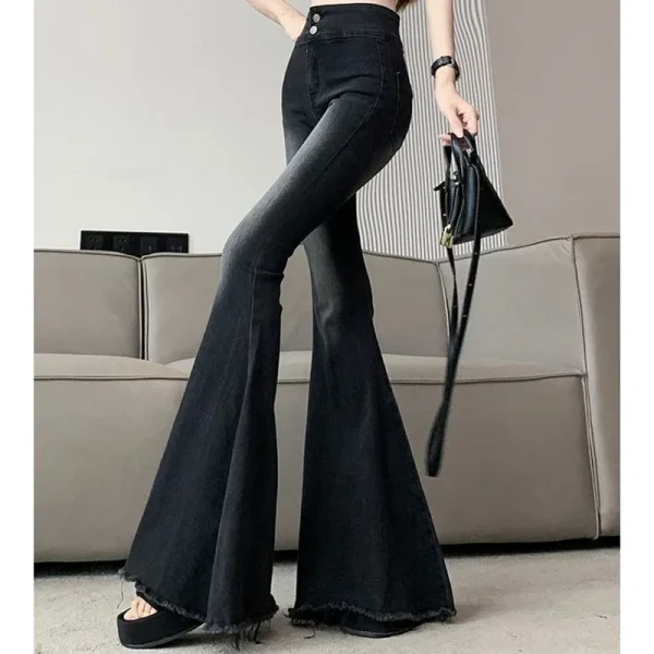 Donna nuova vita alta Vintage Zevity addensare Jeans donna Casual termico Flare pantaloni ragazze moda nero grigio blu Denim pantaloni 4