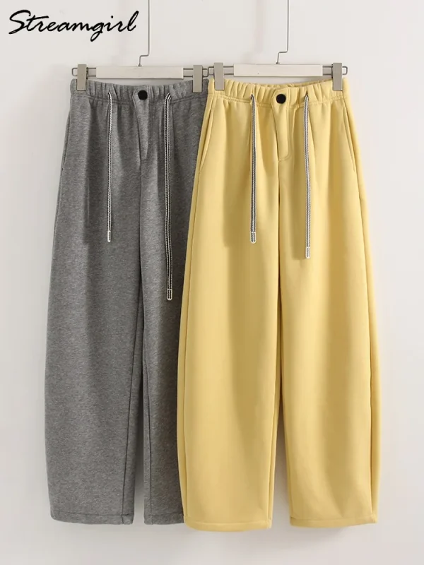 Streamgirl Pantaloni Caldi Per Le Donne Inverno Giallo Gamba Larga Pantaloni Della Tuta In Pile Donne Baggy Sport Inverno Velluto Spesso Pantaloni Caldi 5
